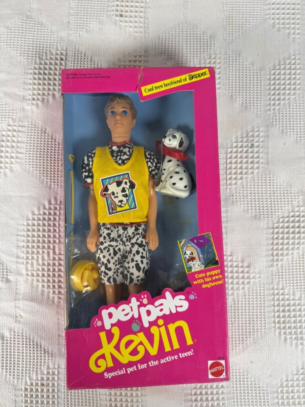 Pet Pals Kevin Doll With Dalmatian Puppy and Doghouse 1991 By Mattel 2711 NIB